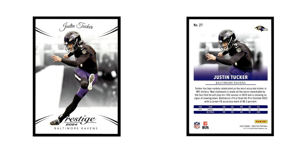 Justin Tucker 2024 Panini Prestige #27 Baltimore Ravens Football Card NM