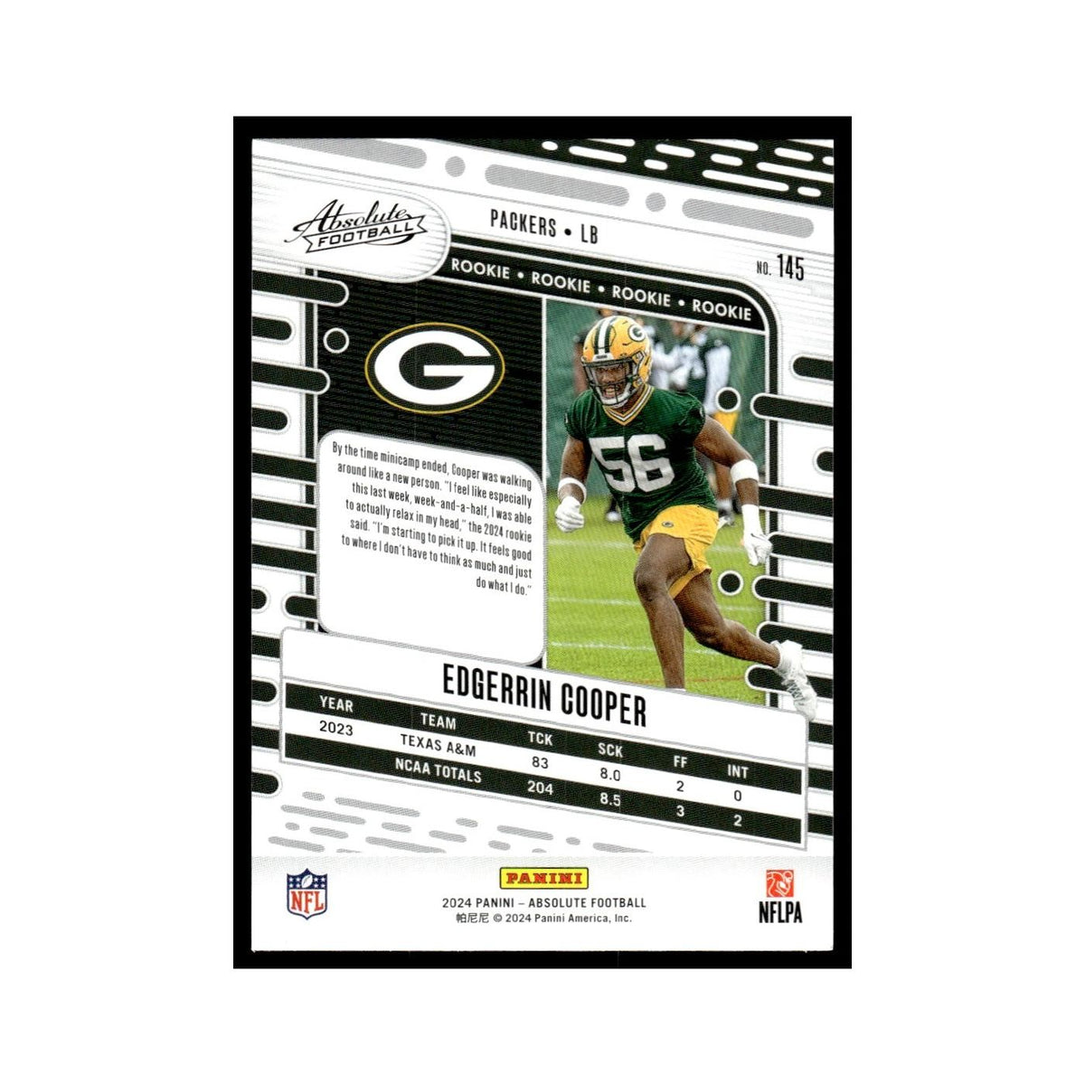 Edgerrin Cooper Rookie 2024 Panini Absolute #145 Green Bay Packers NM