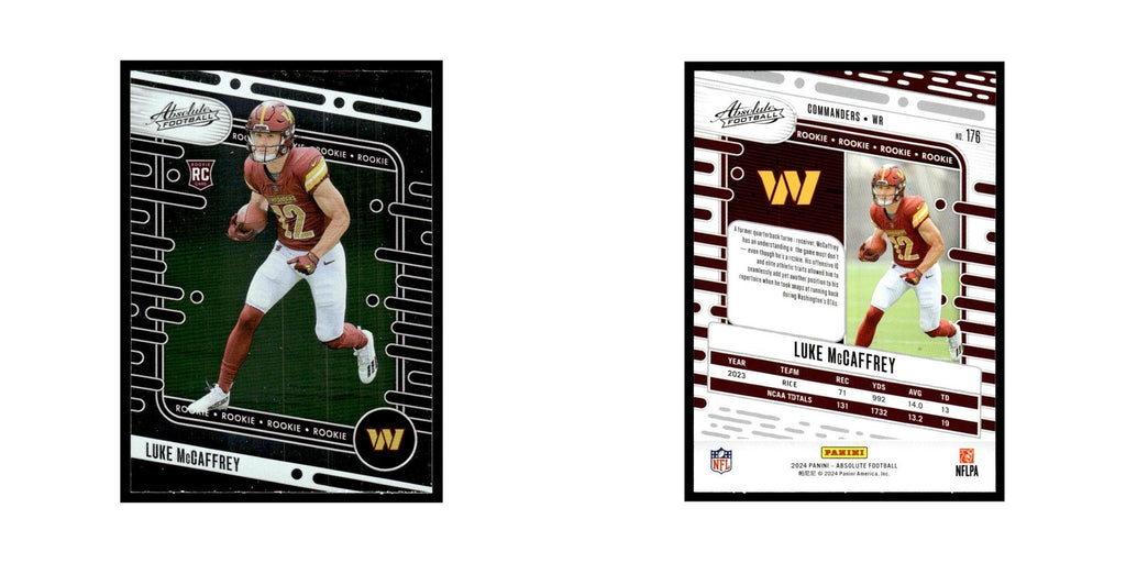 Luke McCaffrey Rookie 2024 Panini Absolute #176 Washington Commanders NM