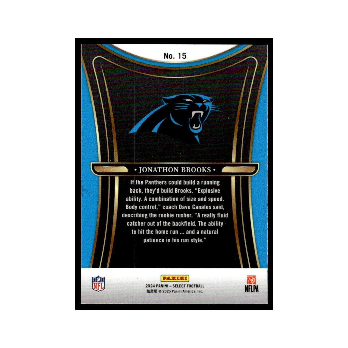 Jonathon Brooks Rookie 2024 Panini Select Phenomenon #15 Carolina Panthers NM