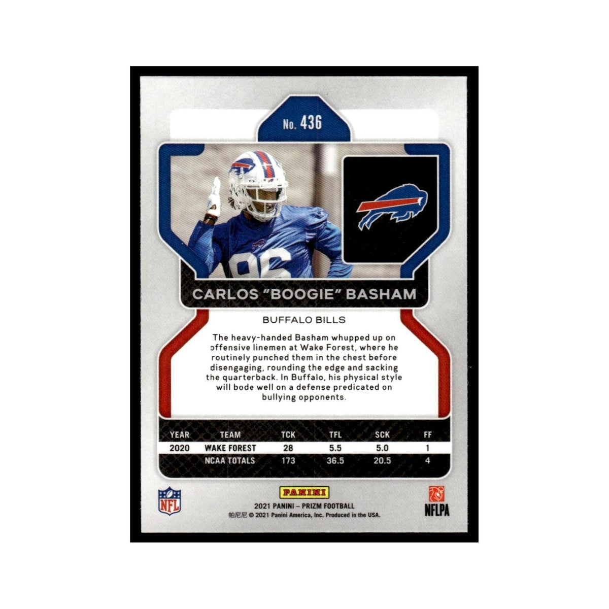 Carlos Boogie Basham Rookie 2021 Panini Prizm #436 Buffalo Bills NM