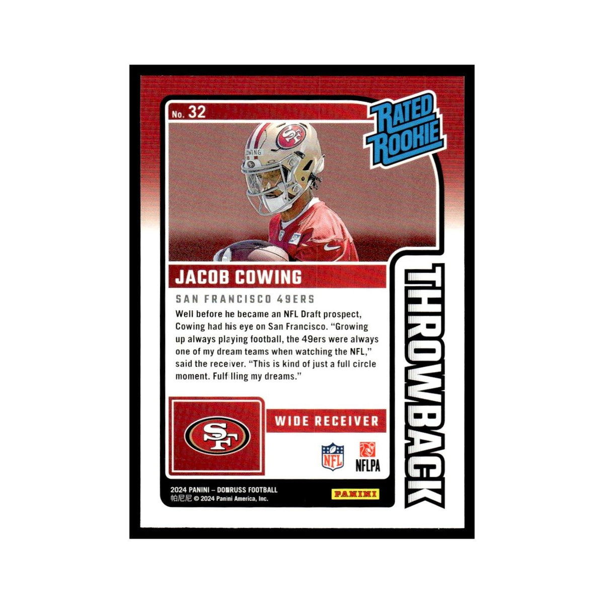 Jacob Cowing Rookie 2024 Donruss #32 San Francisco 49ers Football Card NM