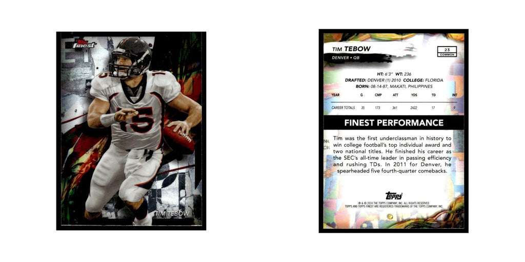 Tim Tebow 2024 Finest #23 Denver Broncos Football Card NM