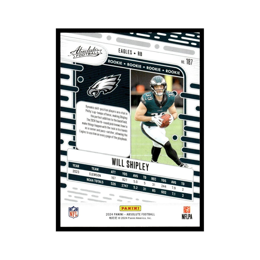 Will Shipley Rookie 2024 Panini Absolute #187 Philadelphia Eagles NM