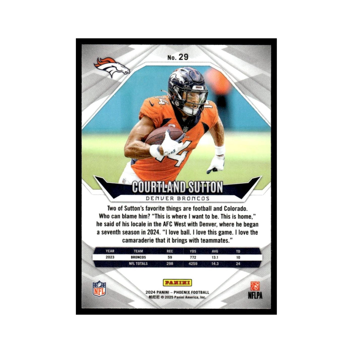 Courtland Sutton 2024 Panini Phoenix #29 Denver Broncos Football Card NM