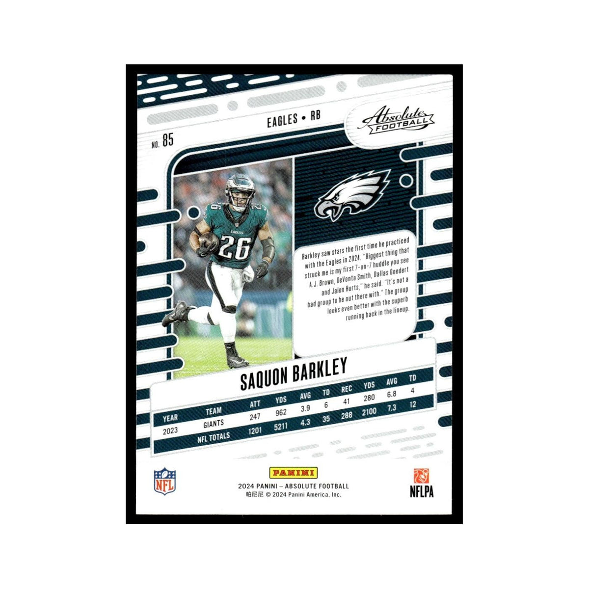 Saquon Barkley 2024 Panini Absolute #85 Philadelphia Eagles Football Card NM