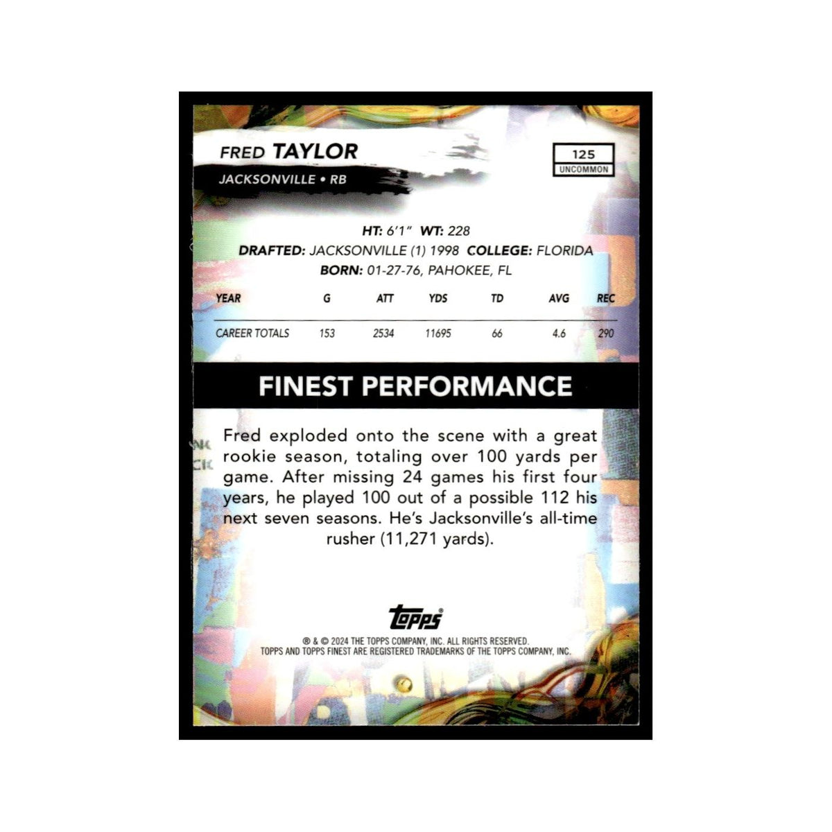 Fred Taylor 2024 Finest #125 Jacksonville Jaguars Football Card NM