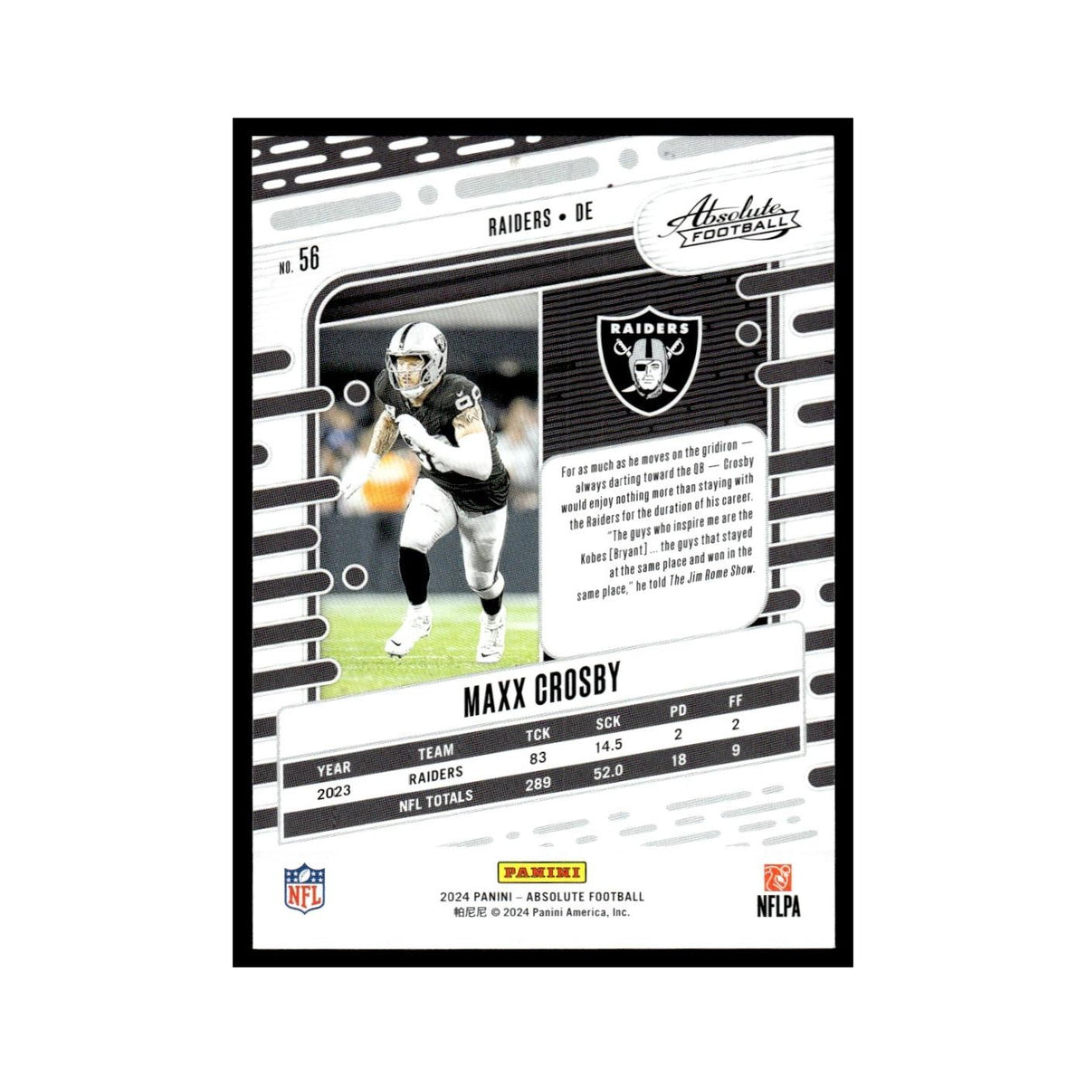 Maxx Crosby 2024 Panini Absolute #56 Las Vegas Raiders Football Card NM