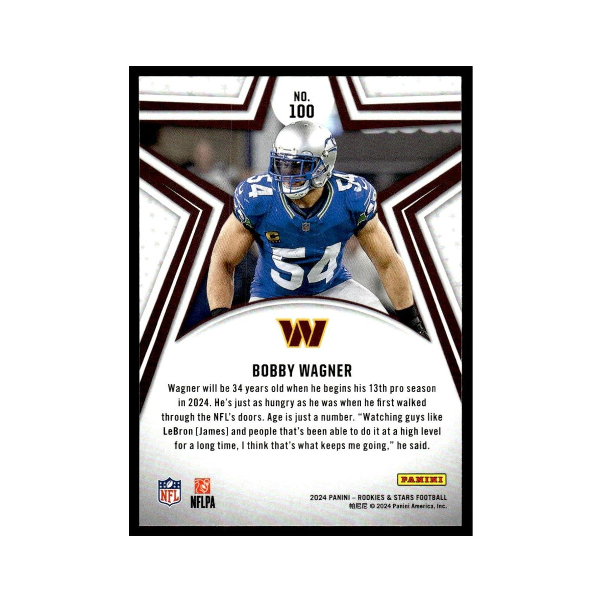 Bobby Wagner 2024 Panini Rookies & Stars #100 Washington Commanders NM
