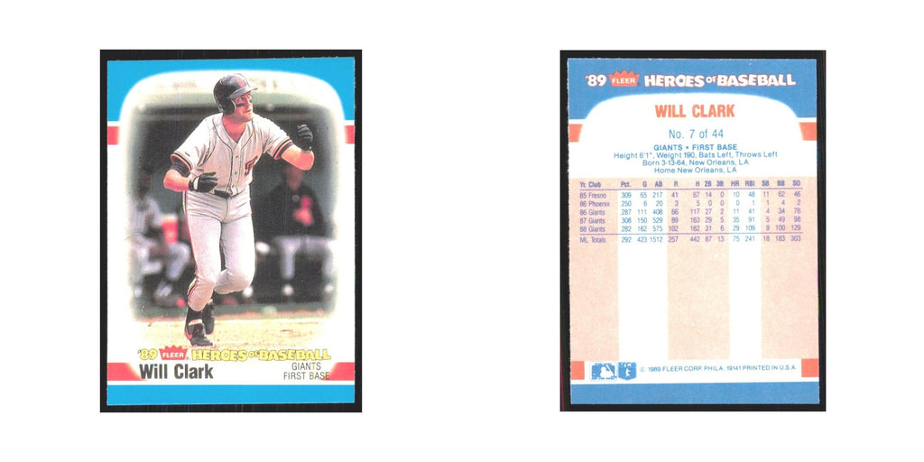 Will Clark 1989 Fleer Heroes of Baseball #7.0 San Francisco Giants NM