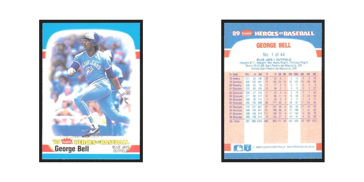 George Bell 1989 Fleer Heroes of Baseball #1.0 Toronto Blue Jays NM