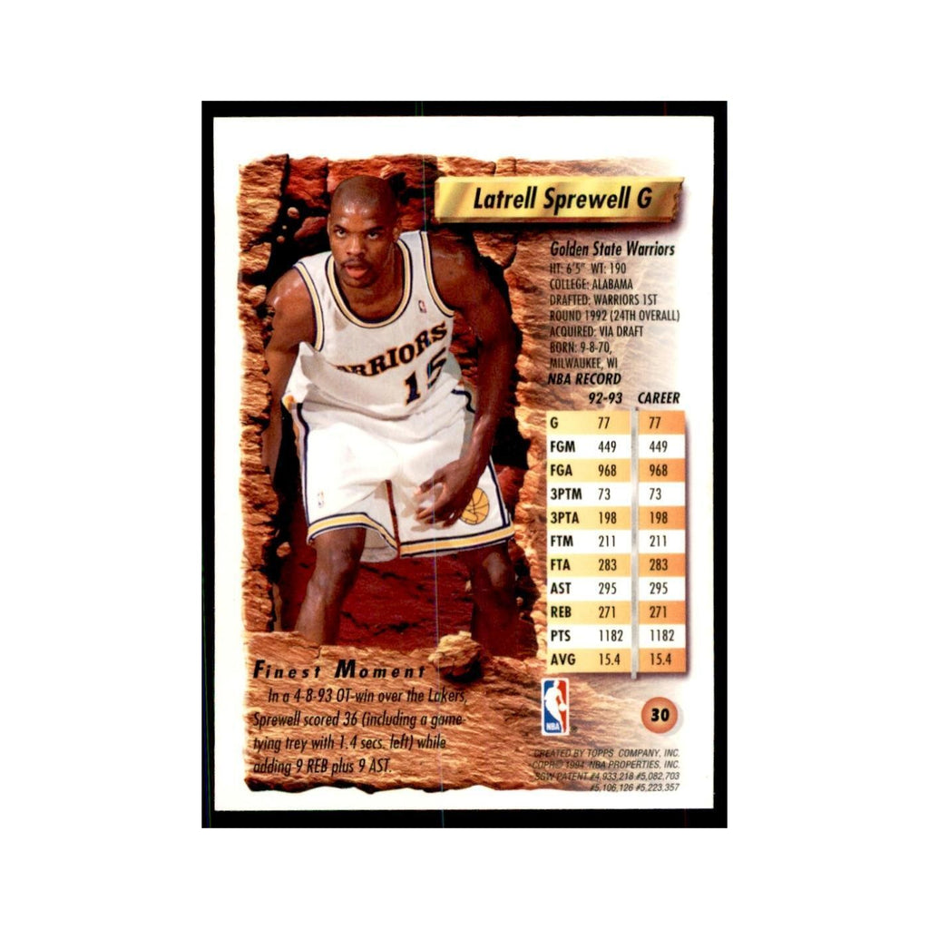 1993 Topps Finest Latrell Sprewell Basketball Cards #30