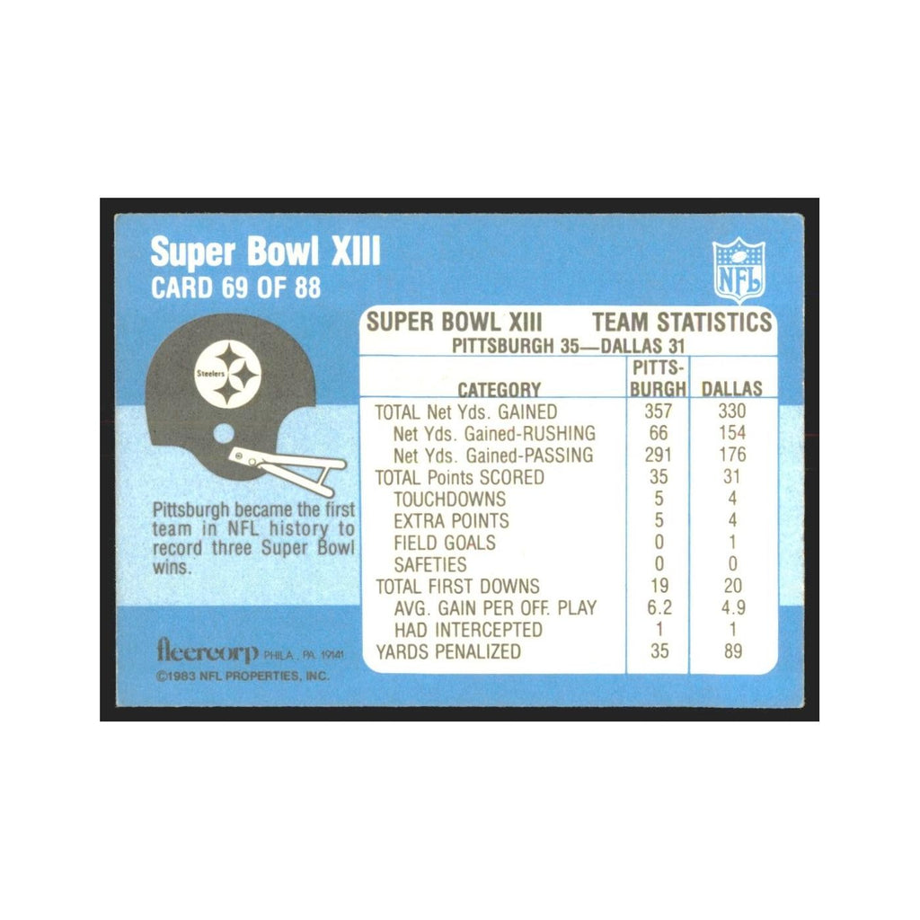 1983 Fleer Super Bowl XIII Statistics Pittsburgh Steelers/Dallas Cowboys #69.0