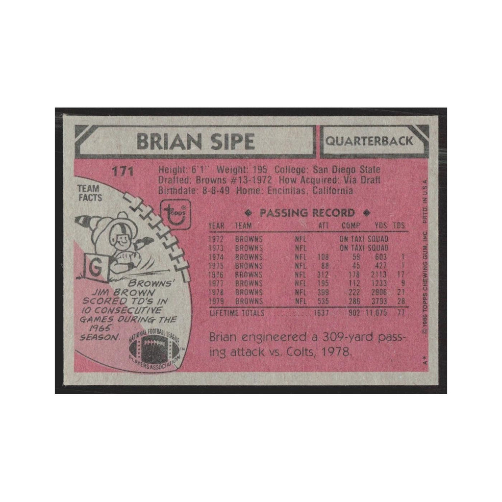 1980 Topps Brian Sipe Browns #171