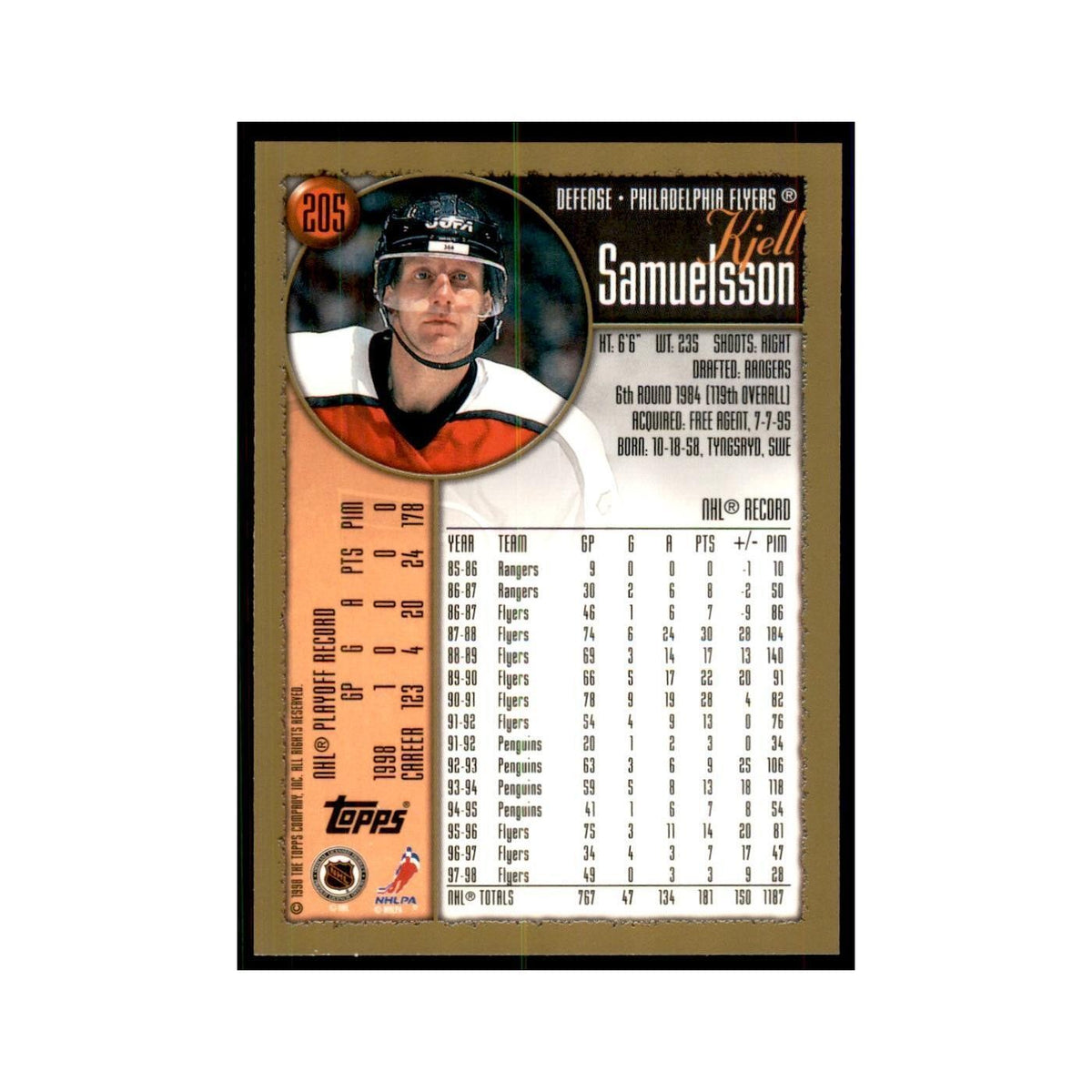 1998 Topps Kjell Samuelsson Philadelphia Flyers #205