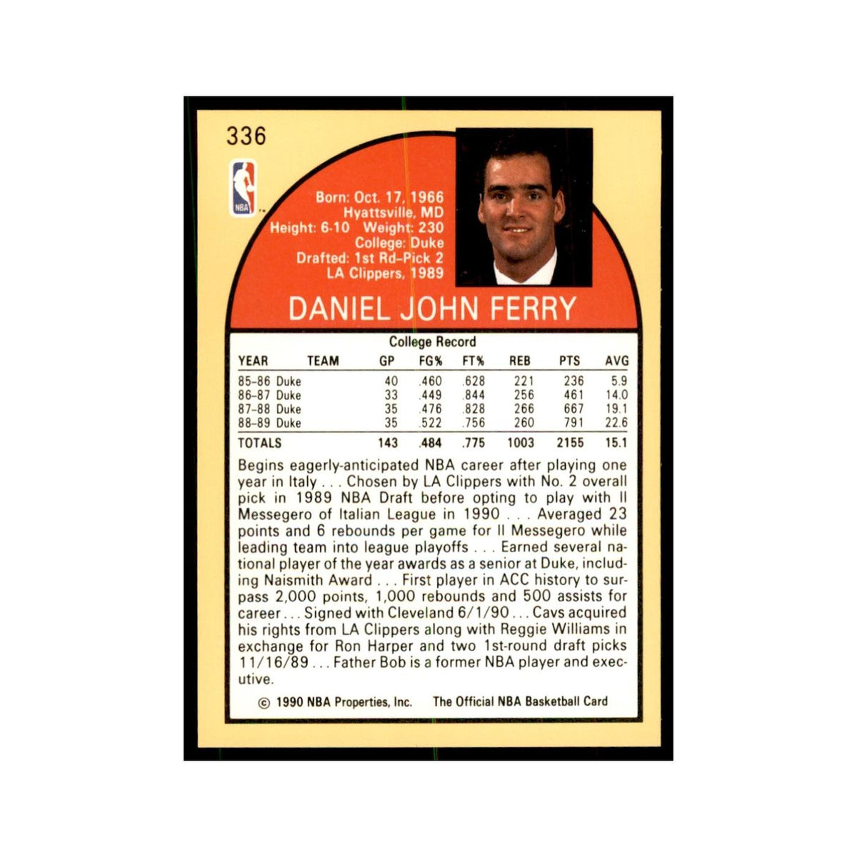 1990 NBA Hoops Danny Ferry RC Basketball Cards #336