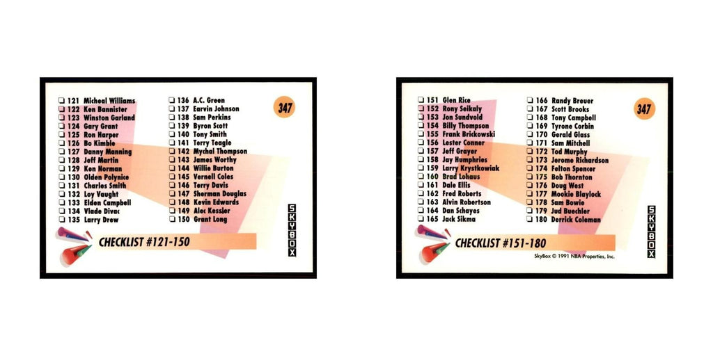 1991 SkyBox Checklist 3 121-180 Basketball Cards #347