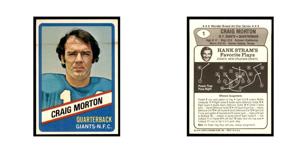 1976 Wonder Bread Craig Morton Giants #1