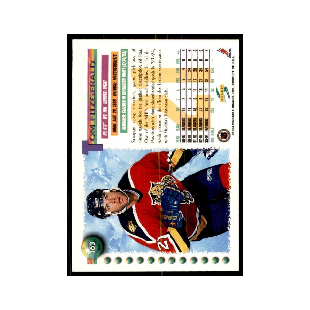 Tom Fitzgerald 1994 Score #163 Hockey Cards Hockey Card NM