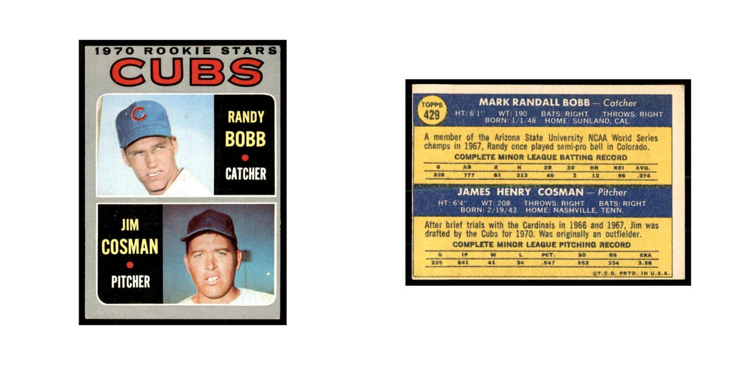 1970 Topps Randy Bobb/Jim Cosman RC Baseball Cards #429