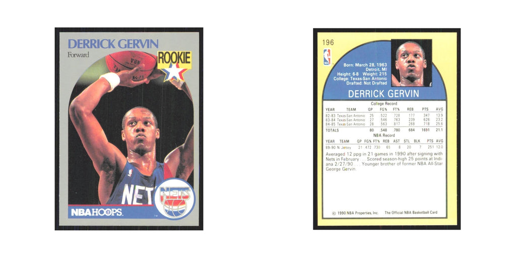 1990-91 NBA Hoops Derrick Gervin RC Nets #196.0