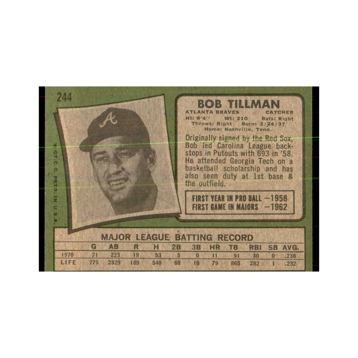 1971 Topps Bob Tillman Baseball Cards #244