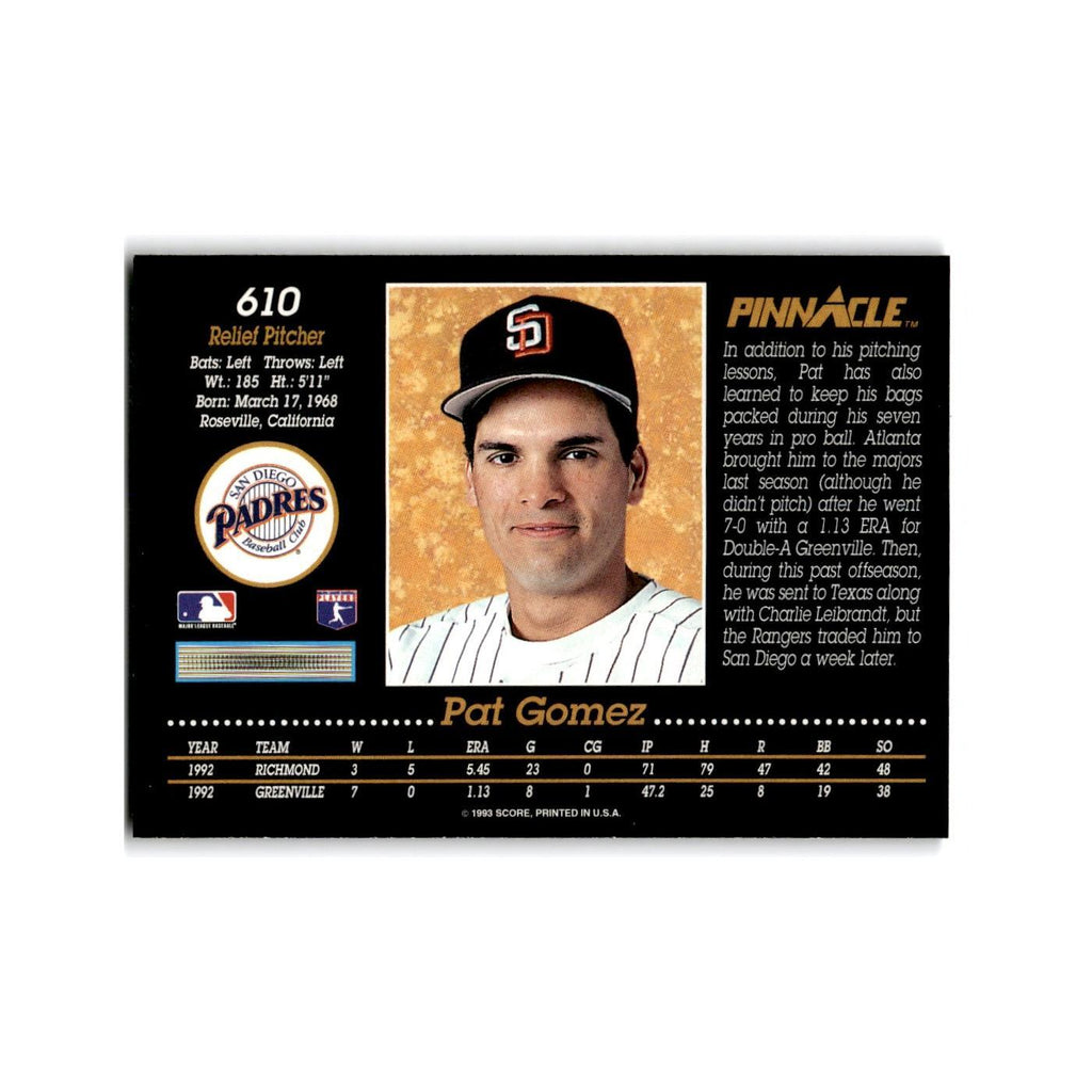 Pat Gomez Rookie 1993 Pinnacle #610 San Diego Padres Baseball Card NM