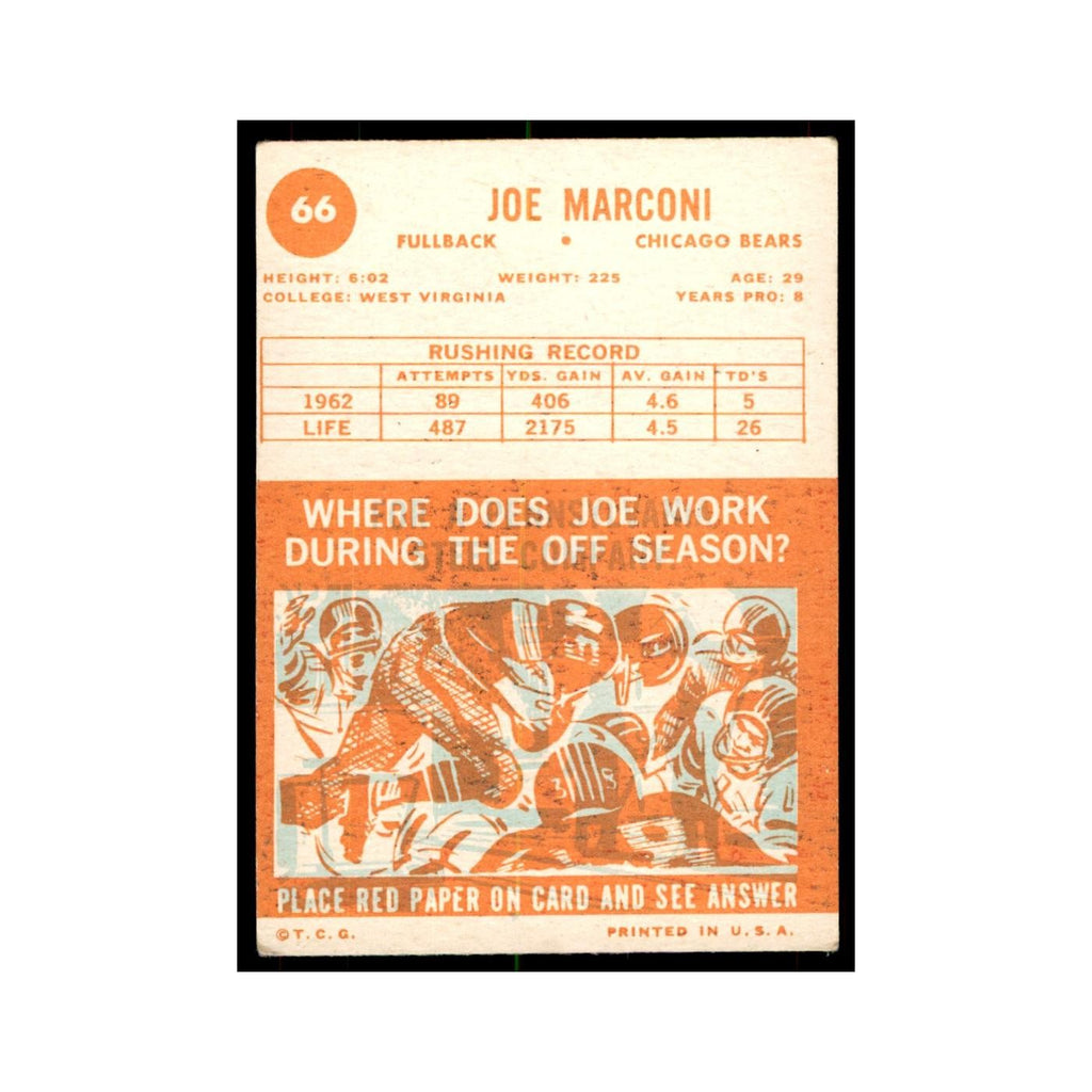 1963 Topps (damaged) Joe Marconi Football Cards #66