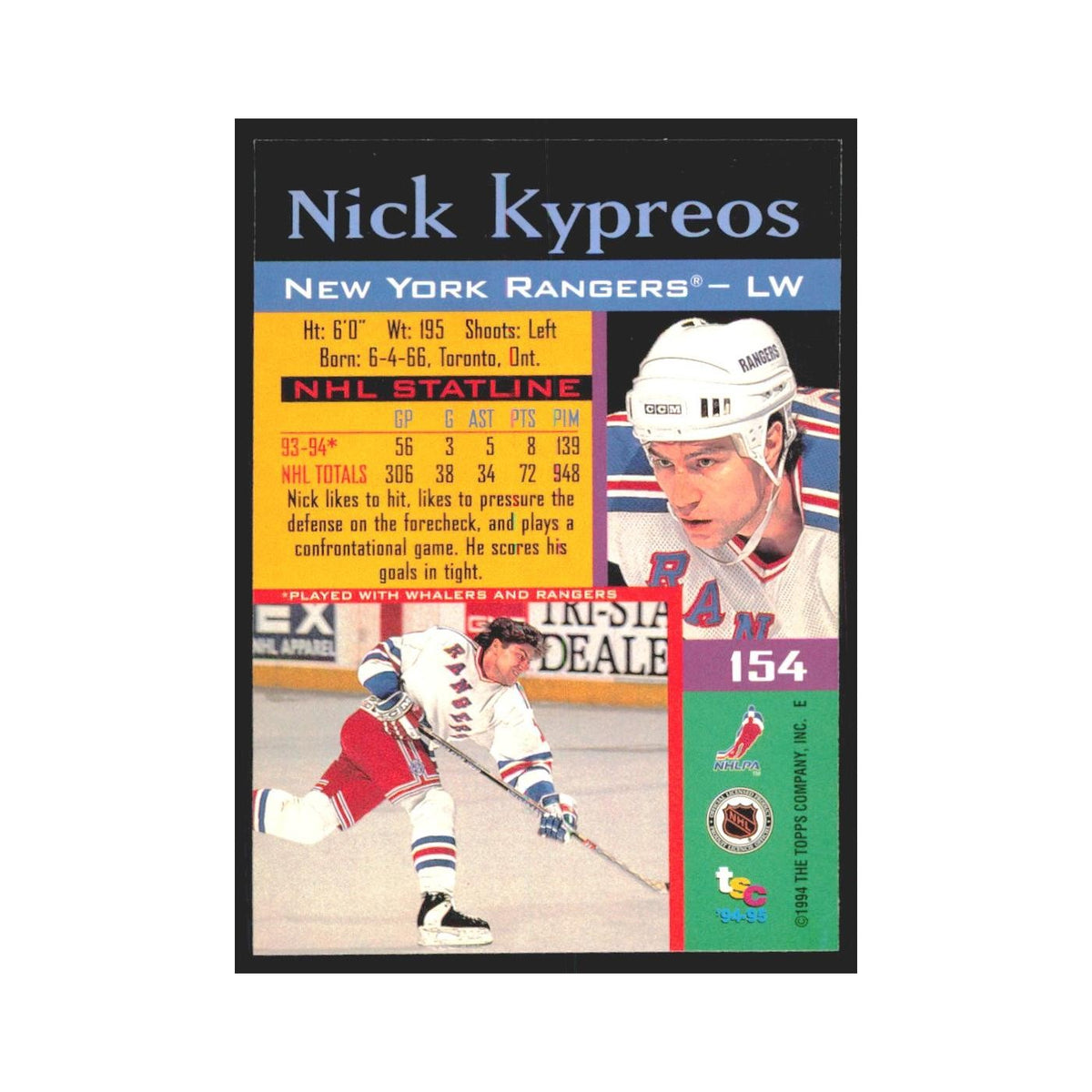 1994 Stadium Club Nick Kypreos New York Rangers #154