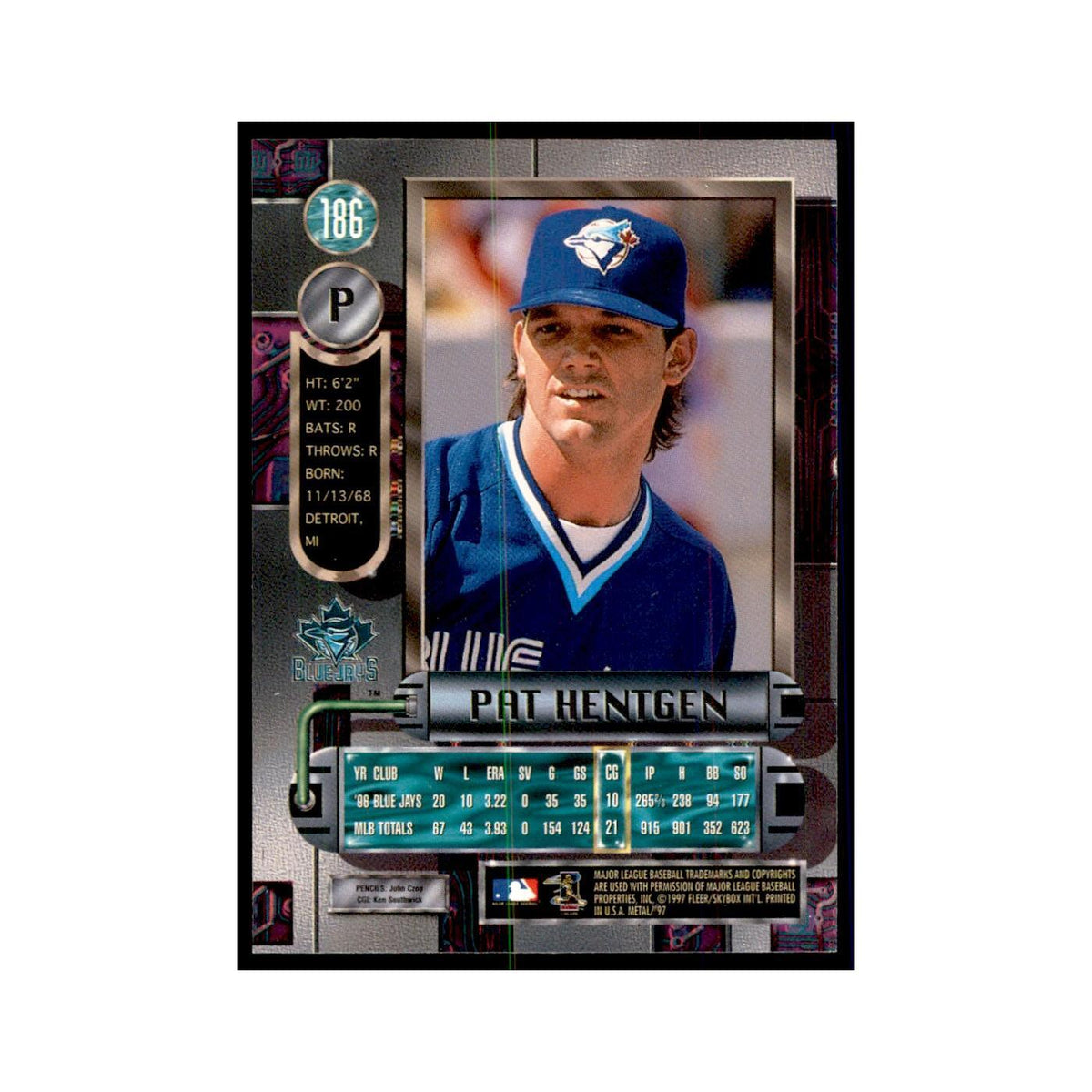 1997 Fleer Metal Universe Pat Hentgen Baseball Cards #186