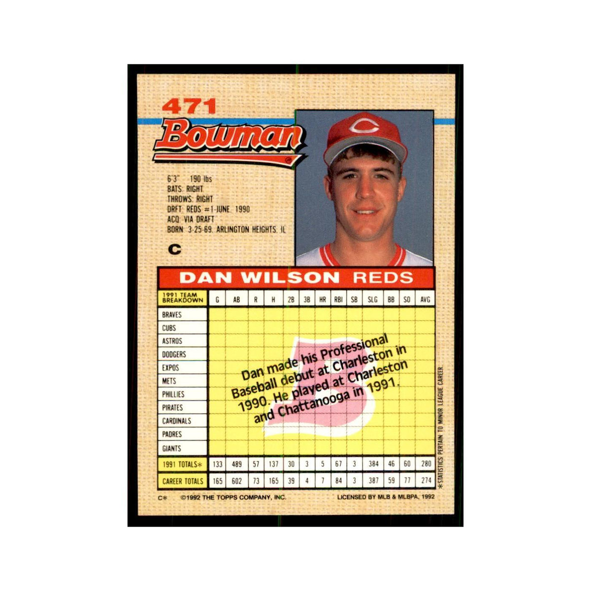 1992 Bowman Dan Wilson Baseball Cards #471