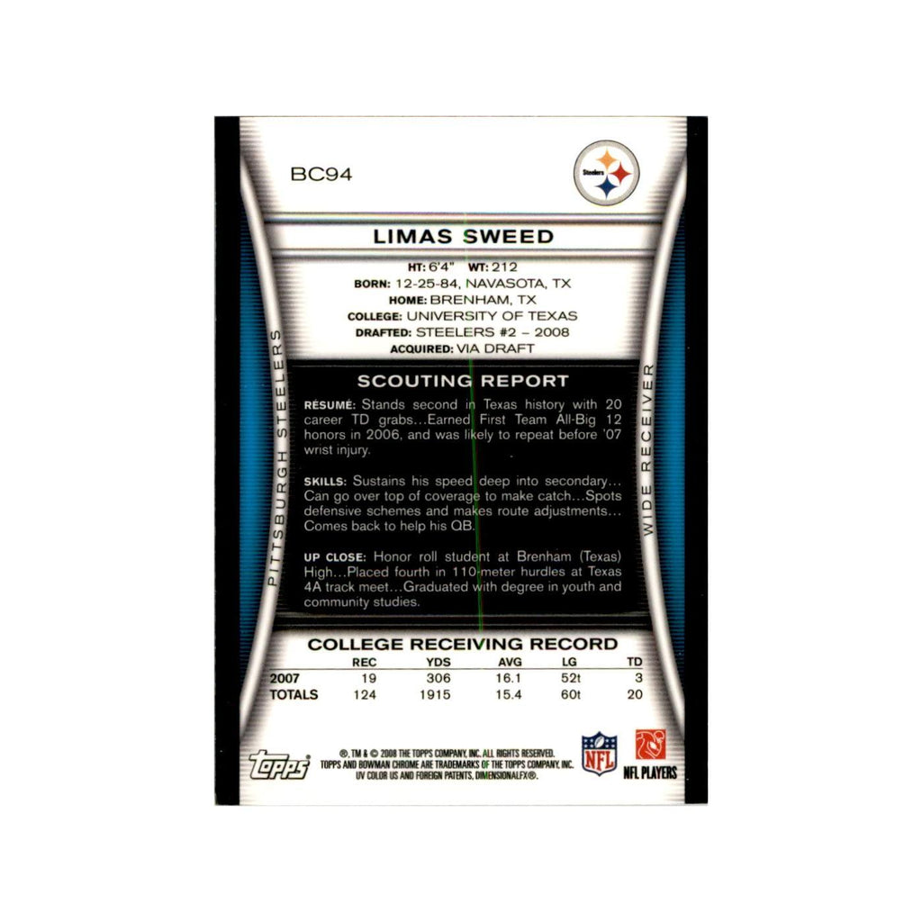 2008 Bowman Chrome Limas Sweed RC Football Cards #94