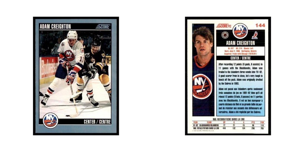 1992 Score Canadian Adam Creighton New York Islanders #144