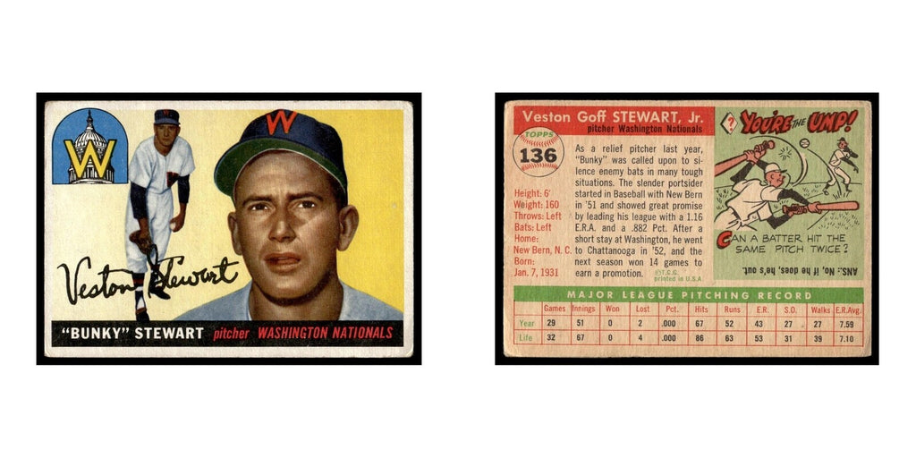 Bunky Stewart 1955 Topps #136 Washington Senators Baseball Card VG
