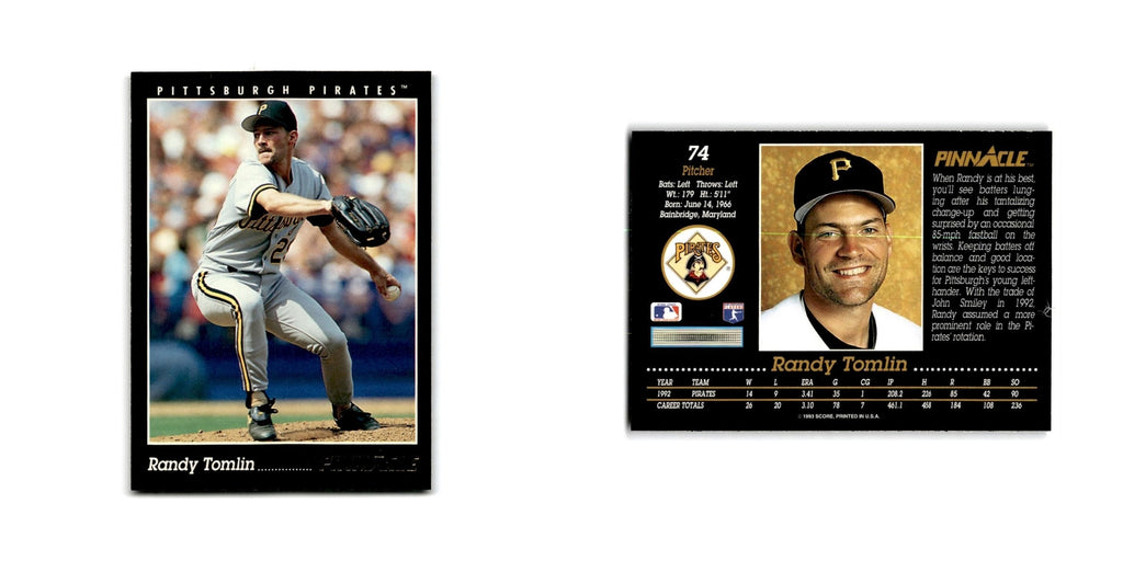 Randy Tomlin 1993 Pinnacle #74 Pittsburgh Pirates Baseball Card NM