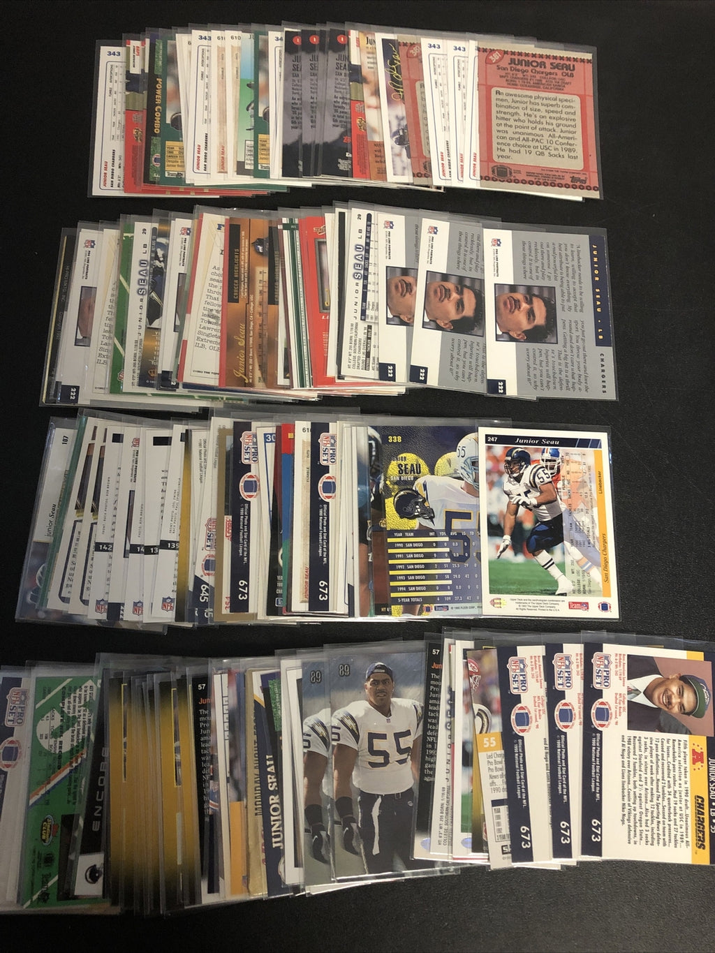 Junior Seau football card lot 30+ cards Chargers