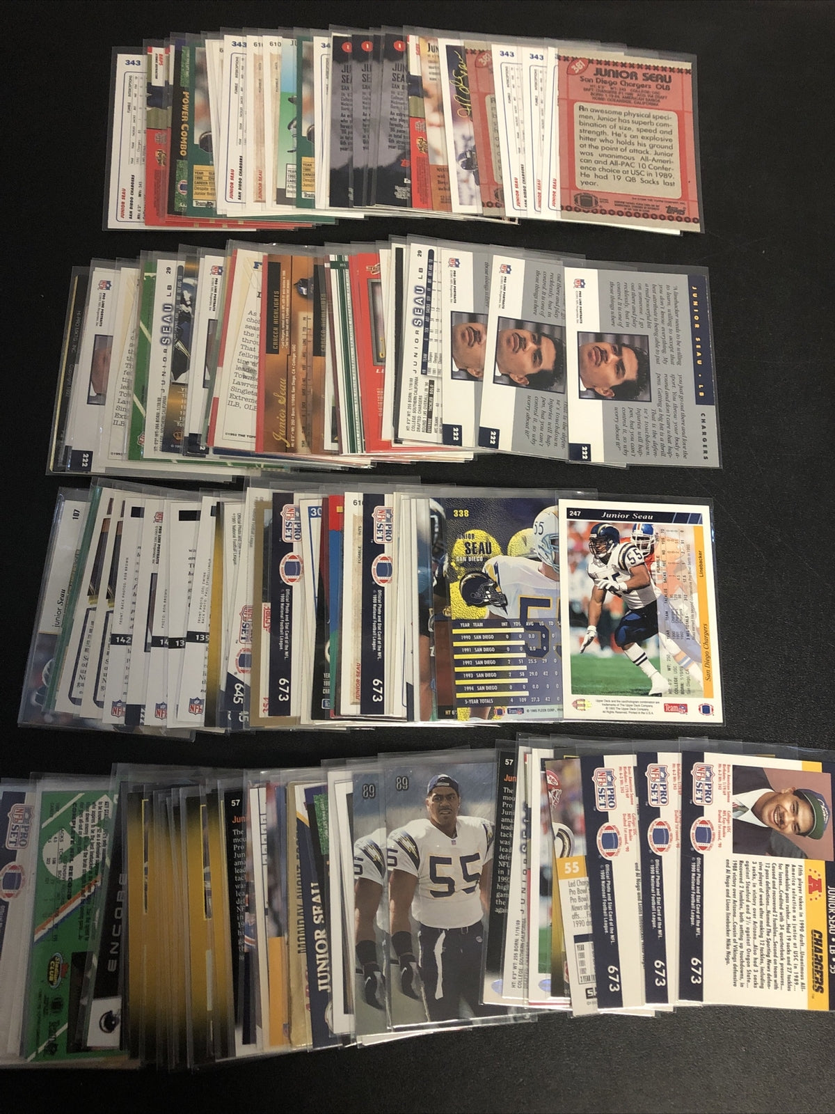 Junior Seau football card lot 30+ cards Chargers