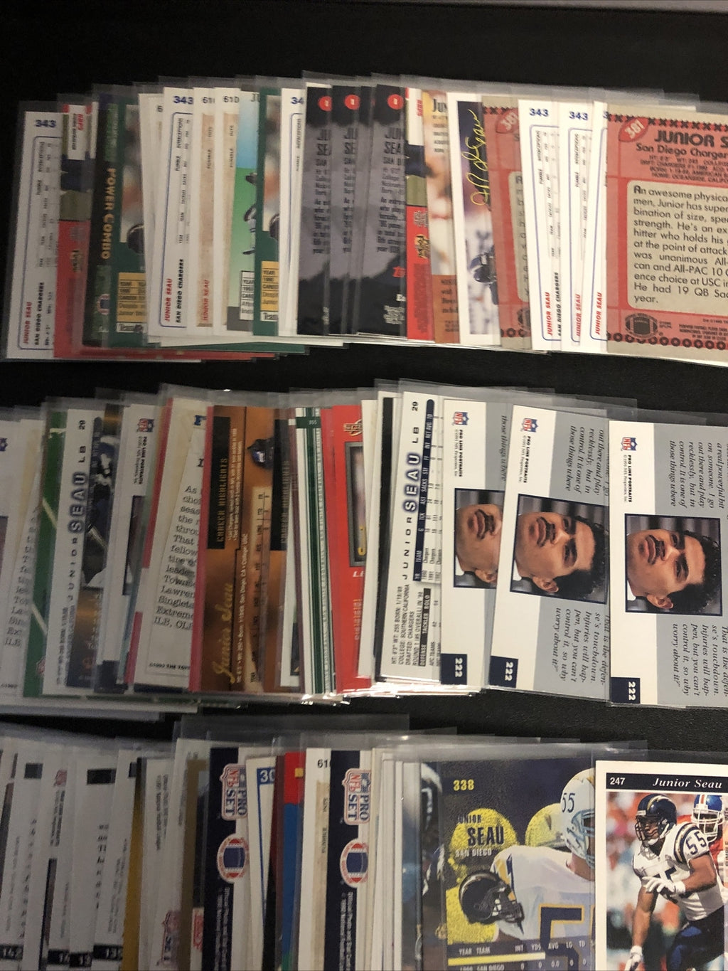 Junior Seau football card lot 30+ cards Chargers