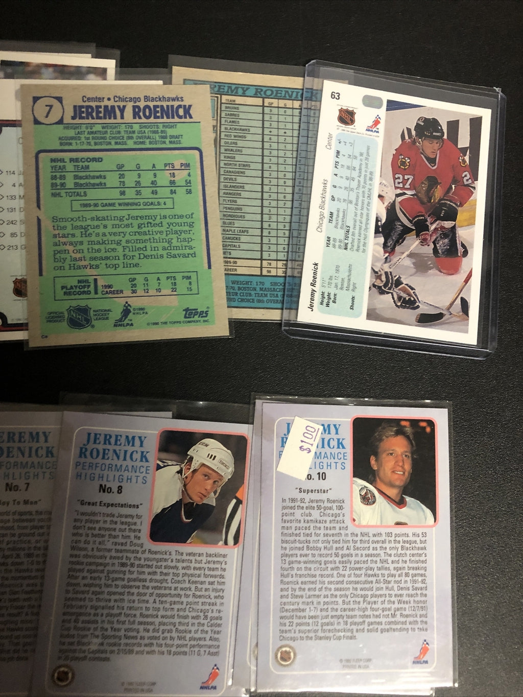 HUGE 27 CARD JEREMY ROENICK LOT. GREAT INSERTS/MIXED BRANDS/YRS/DUPS/EXC COND!