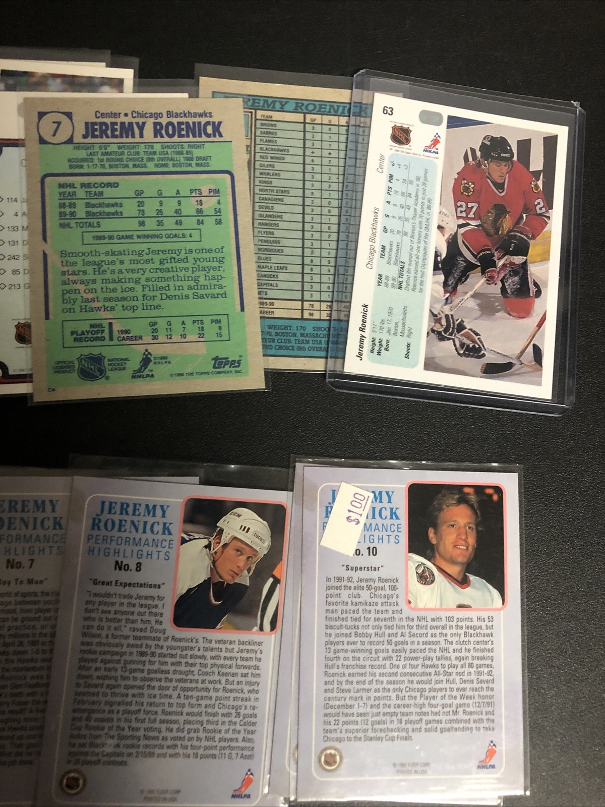 HUGE 27 CARD JEREMY ROENICK LOT. GREAT INSERTS/MIXED BRANDS/YRS/DUPS/EXC COND!