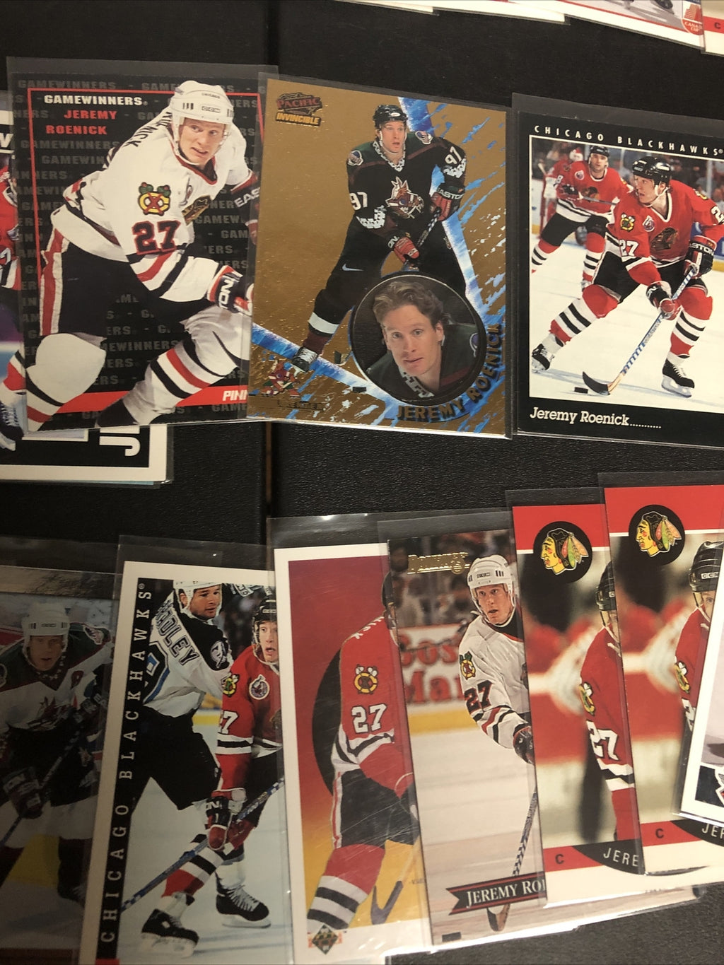 HUGE 27 CARD JEREMY ROENICK LOT. GREAT INSERTS/MIXED BRANDS/YRS/DUPS/EXC COND!