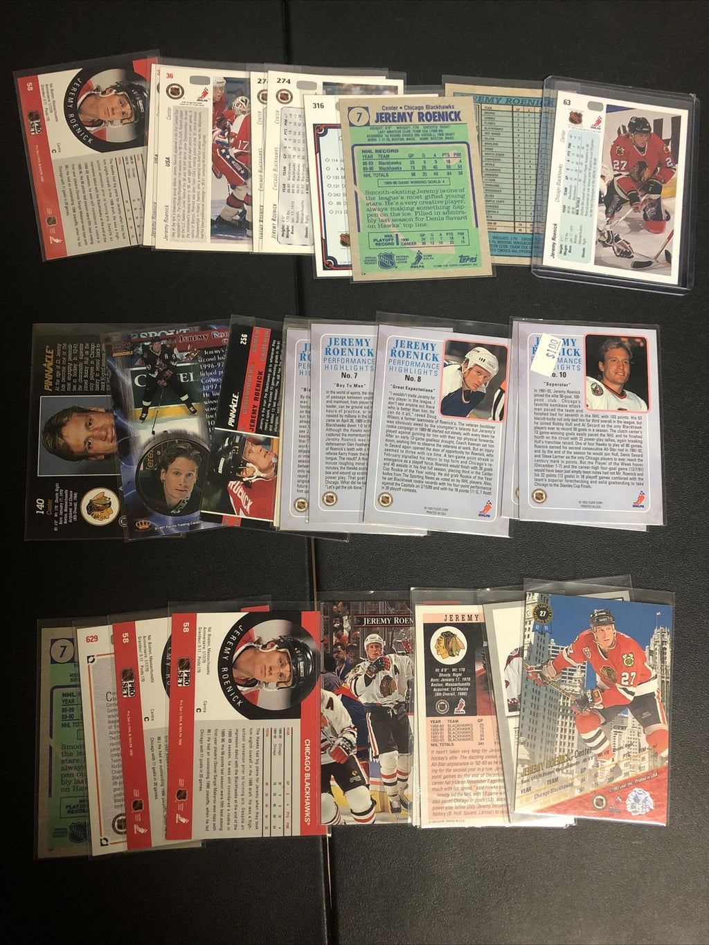HUGE 27 CARD JEREMY ROENICK LOT. GREAT INSERTS/MIXED BRANDS/YRS/DUPS/EXC COND!