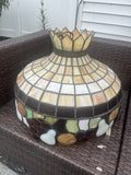 Vintage Stained Glass Hanging Lamp Fruit Pattern -Tiffany Style 22” Diameter