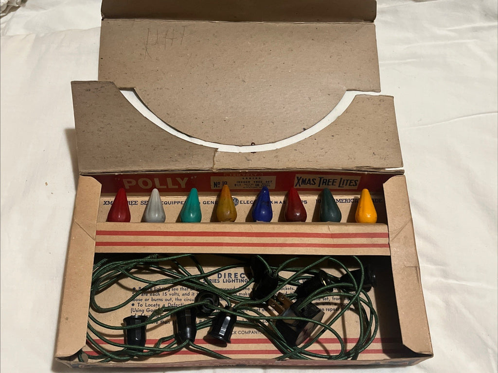 Vintage Polly Tree Lighting Set Christmas Lights 15 Lights In Box GE Mazda Lamps