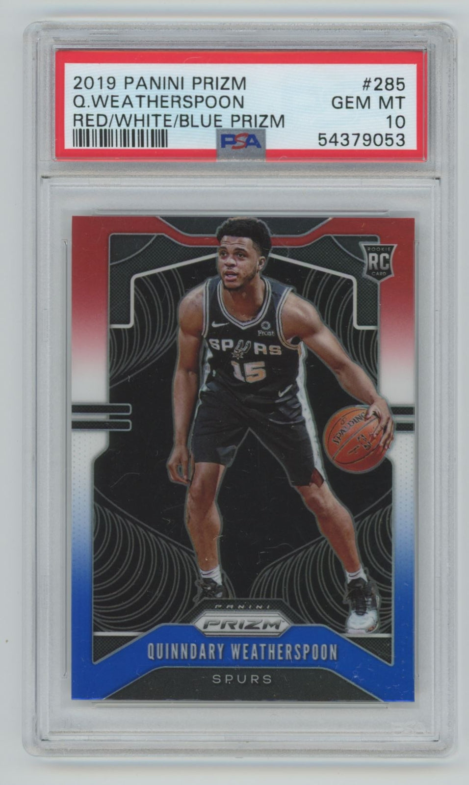 2019-20 Panini Prizm Red/White/Blue Quinndary Weatherspoon Rookie PSA 10 San
