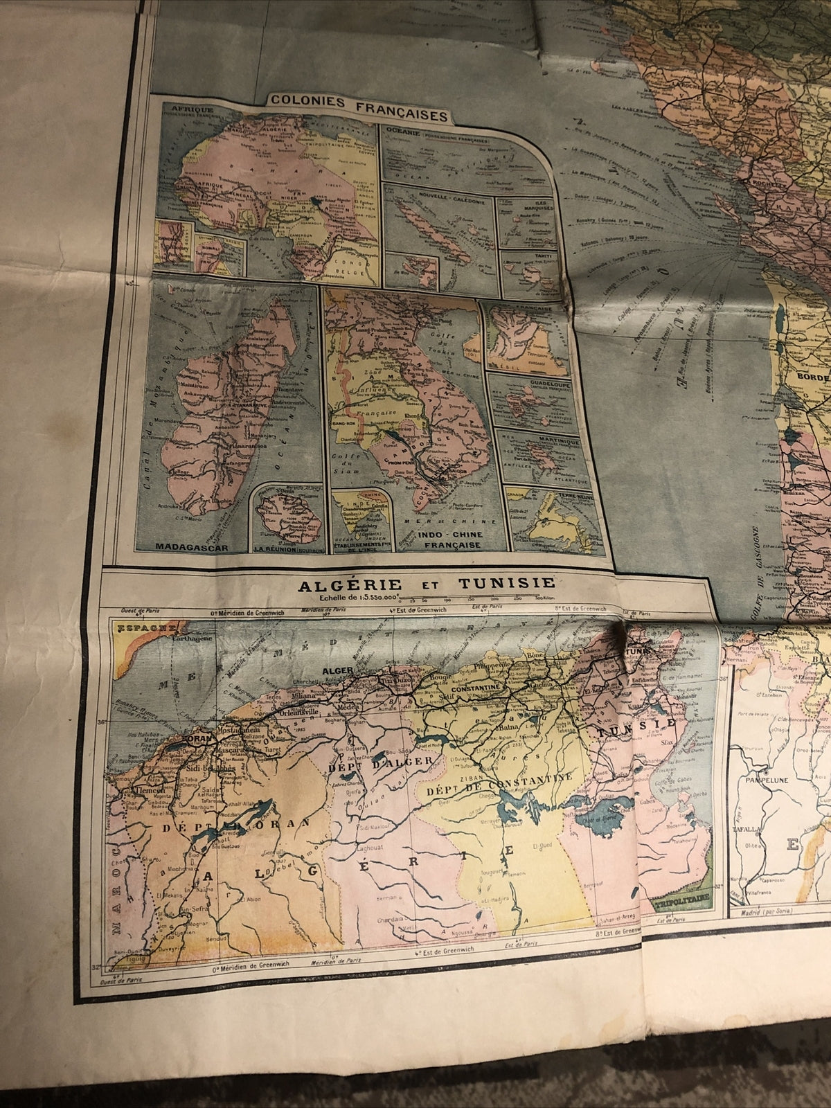 NOUVELLE CARTE DE FRANCE VINTAGE FOLDING MAP.  GREAT CHARACTER
