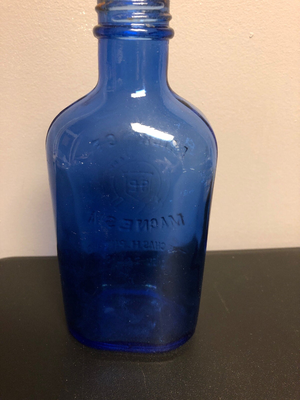 VINTAGE ANTIQUE PHILLIPS COBALT BLUE MILK OF MAGNESIA BOTTLE 7” X 3 1/2”