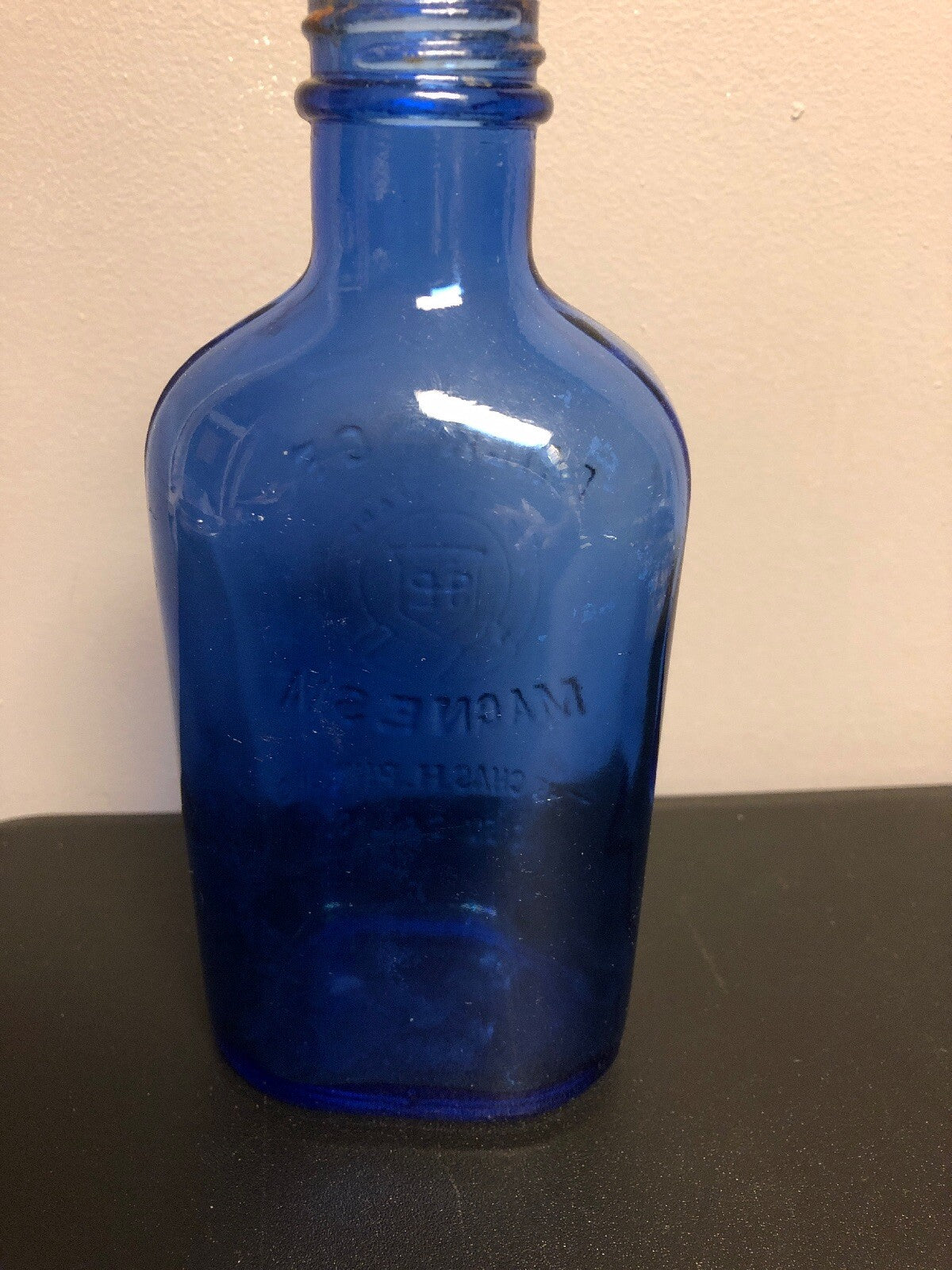 VINTAGE ANTIQUE PHILLIPS COBALT BLUE MILK OF MAGNESIA BOTTLE 7” X 3 1/2”