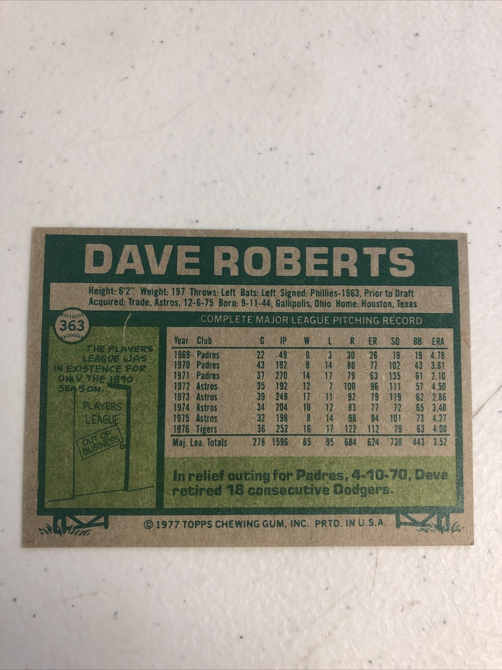 1977 Topps Dave Roberts Detroit Tigers #363