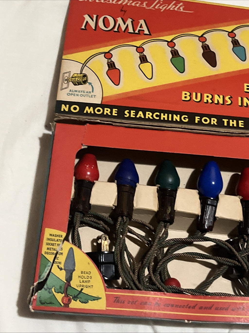 1940s 1950s Noma Christmas Lights String of 7 With Box!! Work Perfect!